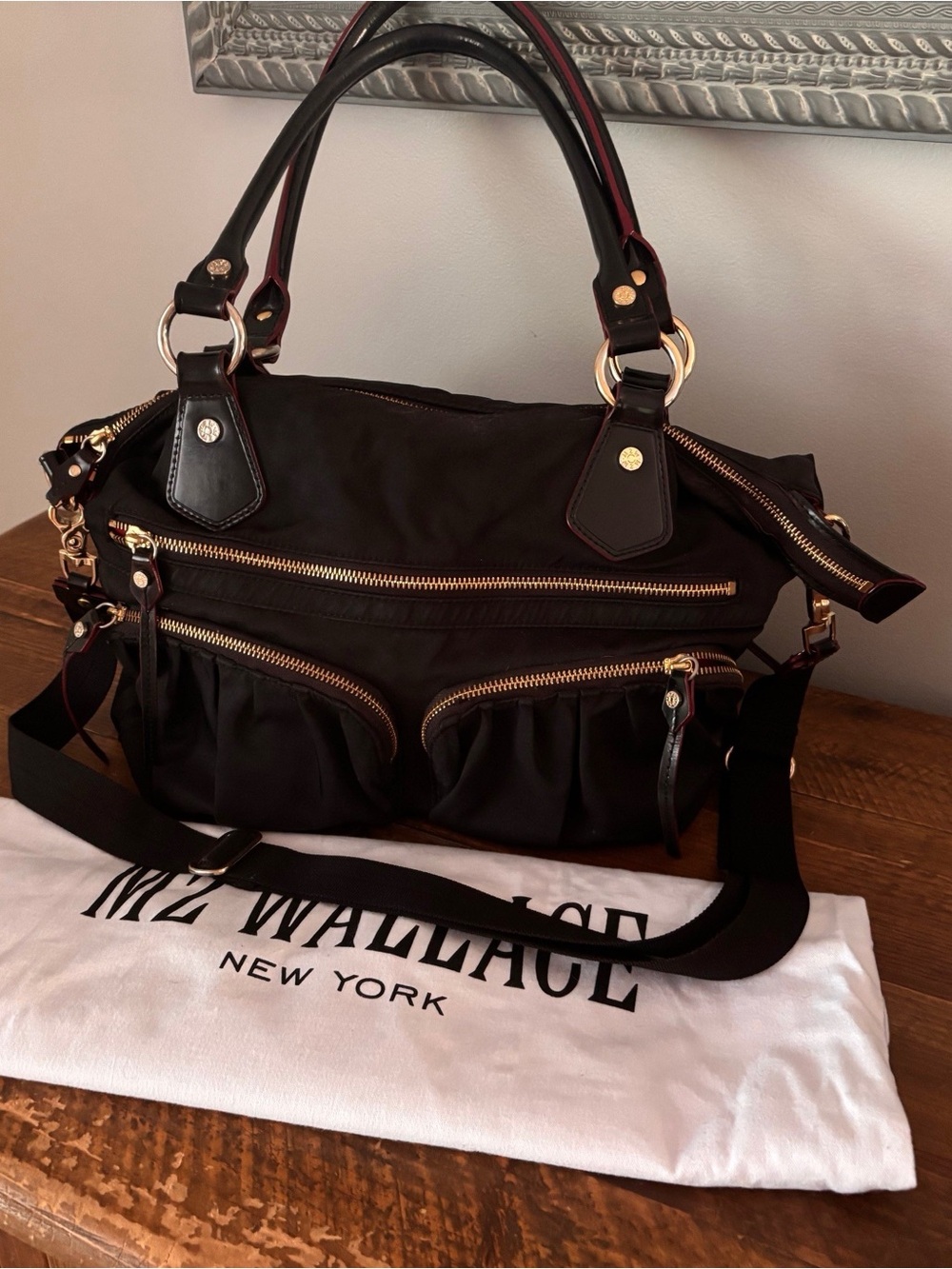 MZ Wallace Black Nylon Shoulder Bag with Gold Hardware - Large Size